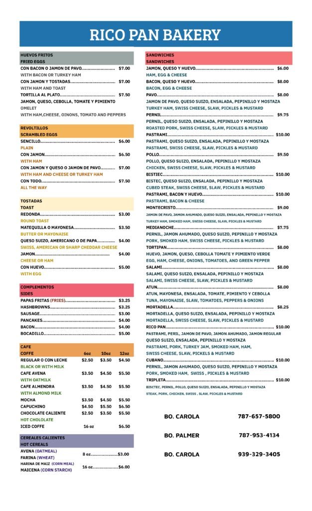 Rico Pan Bakery Menu